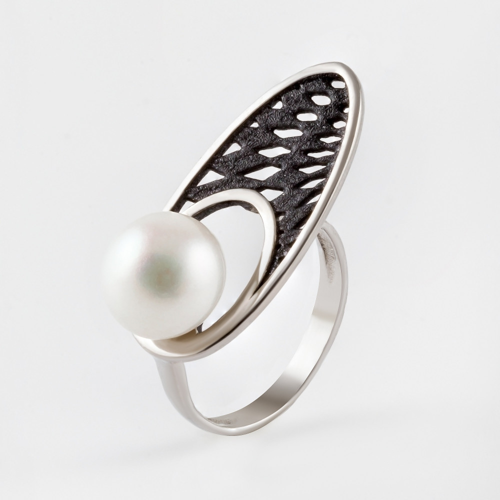 Серебряное кольцо с жемчугом и эмалью