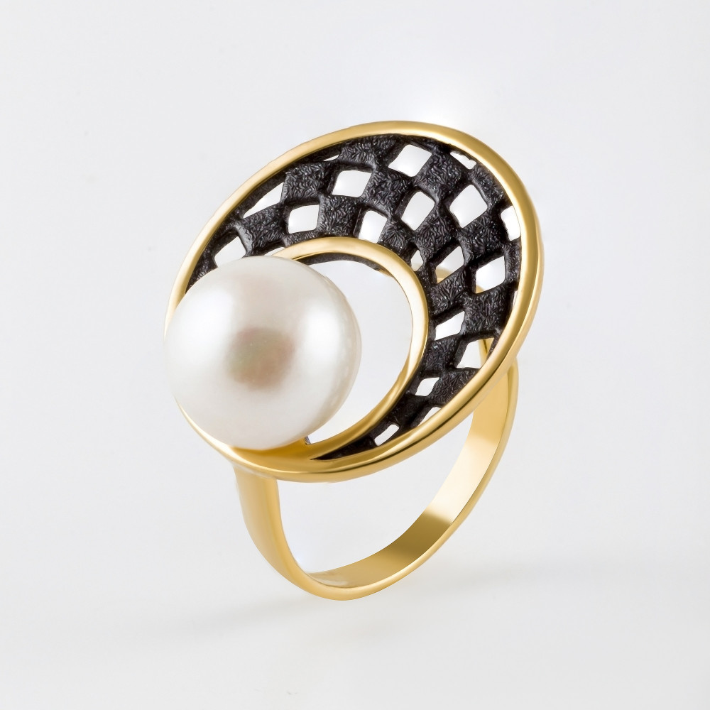 Позолоченное кольцо из серебра с эмалью и жемчугом