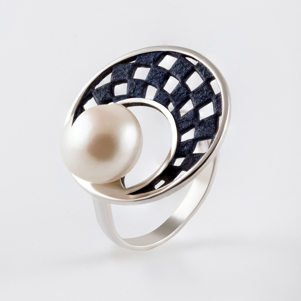 Серебряное кольцо с жемчугом и эмалью