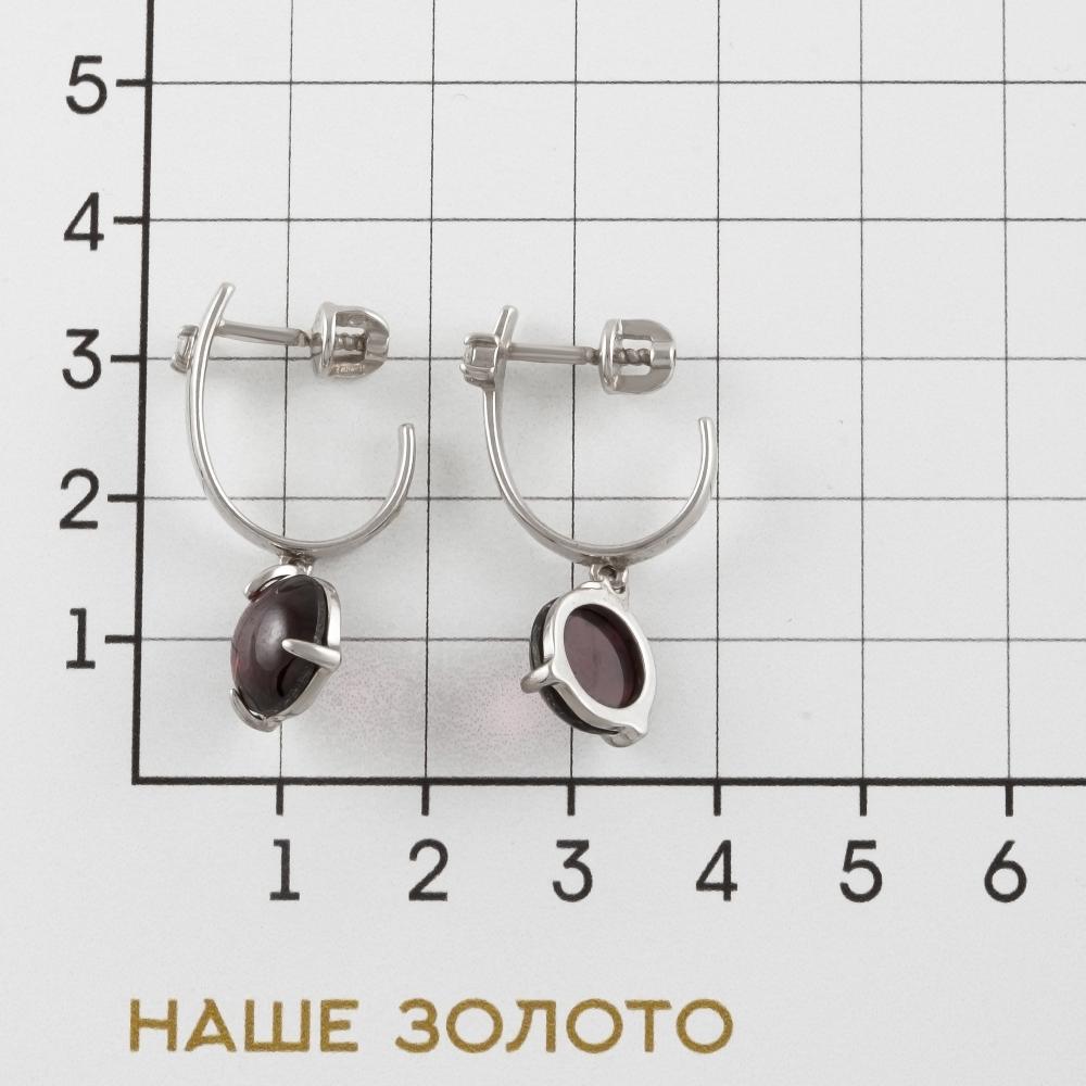 Серебряные серьги подвесные Олива со вставками из полудрагоценных камней (гранат) 9В23200401гр