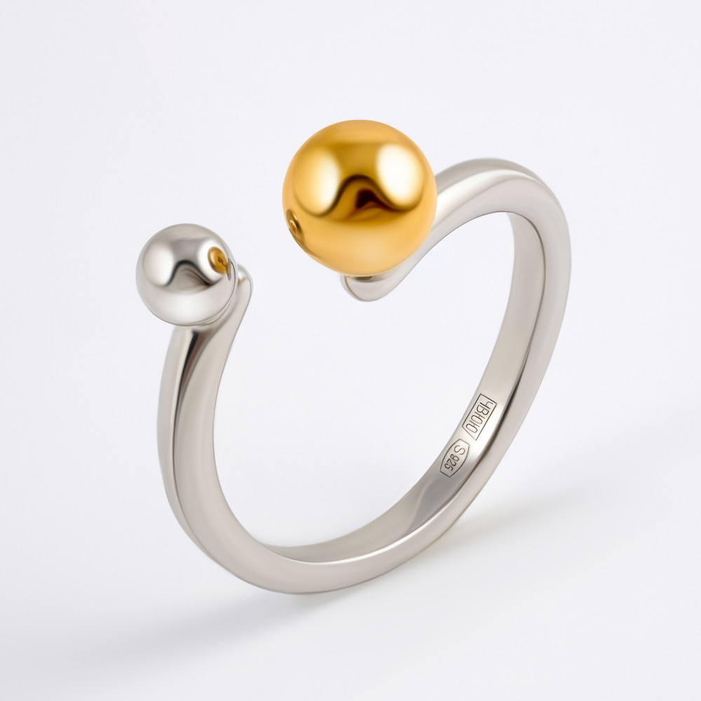 Серебряное кольцо с родированием и позолотой