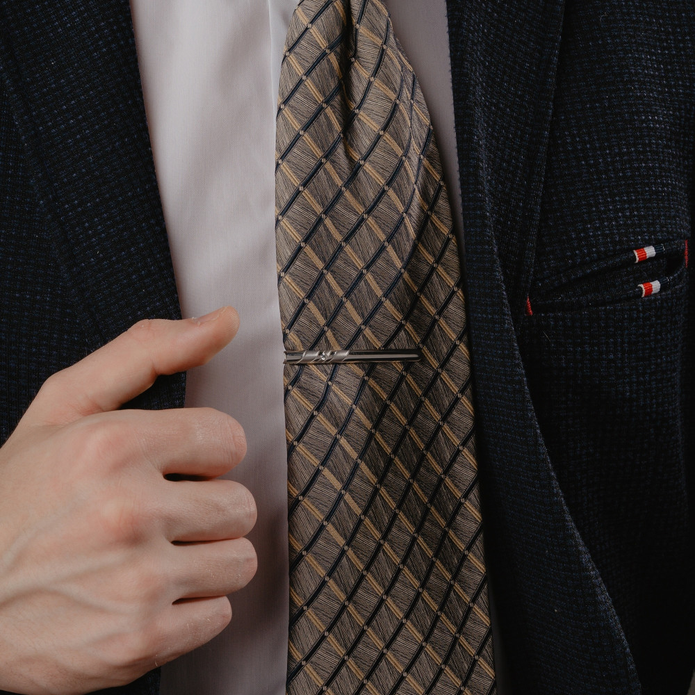 Серебряный зажим для галстука Сильвер  со вставками (фианит) 8С131021