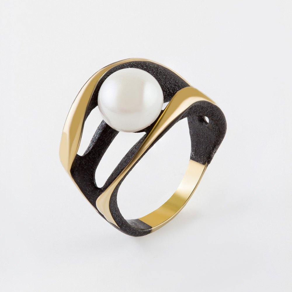 Позолоченное серебряное кольцо с жемчугом
