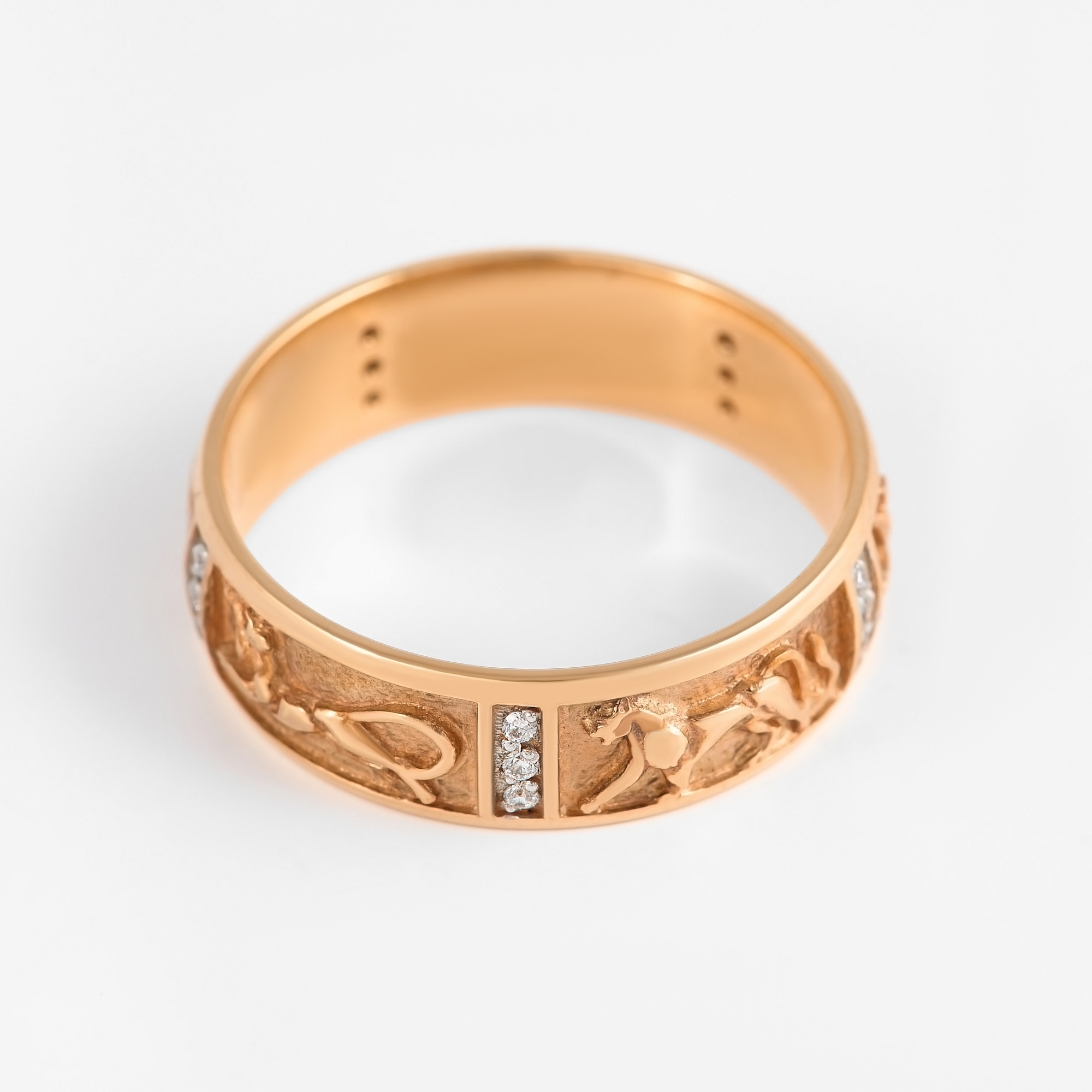 Золотое кольцо обручальное Shulga из красного золота 585 пробы со вставками из драгоценных камней (бриллиант) ШЛВавилонЖ, размеры от 18 до 18