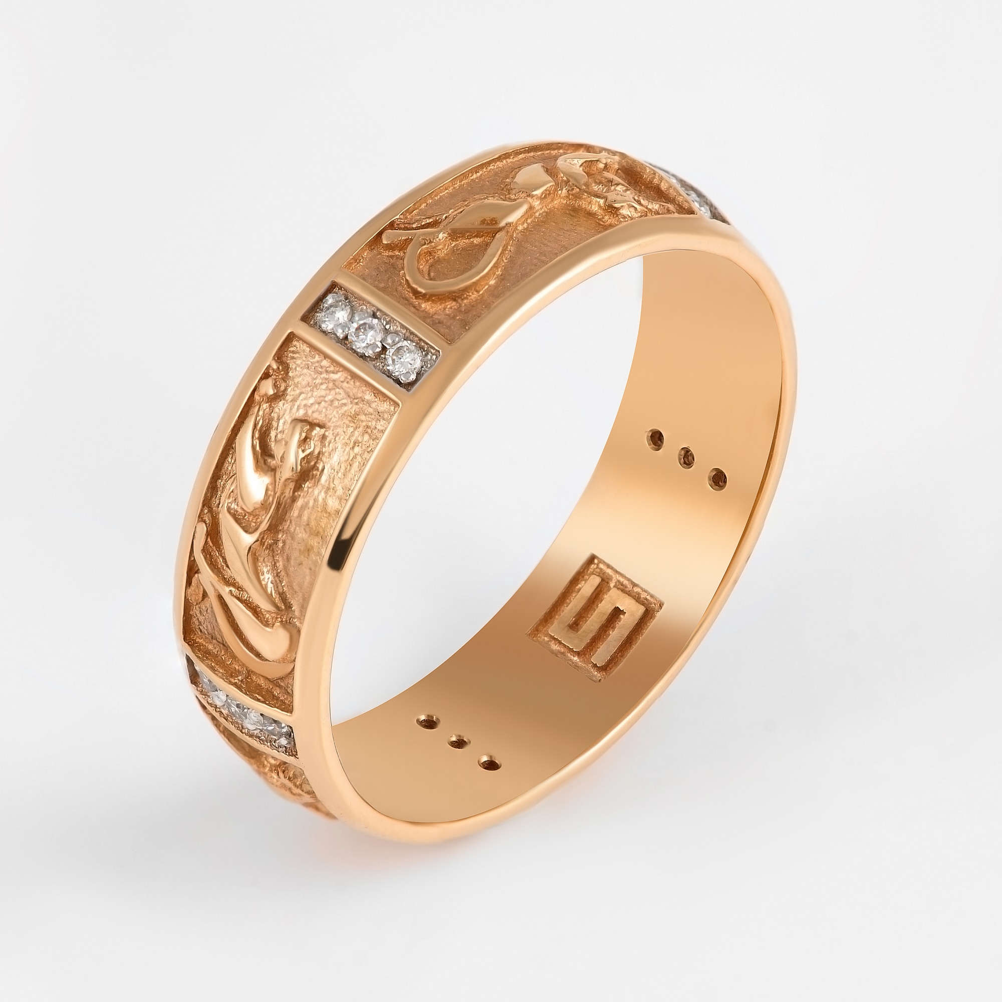 Золотое кольцо обручальное Shulga из красного золота 585 пробы со вставками из драгоценных камней (бриллиант) ШЛВавилонЖ, размеры от 18 до 18