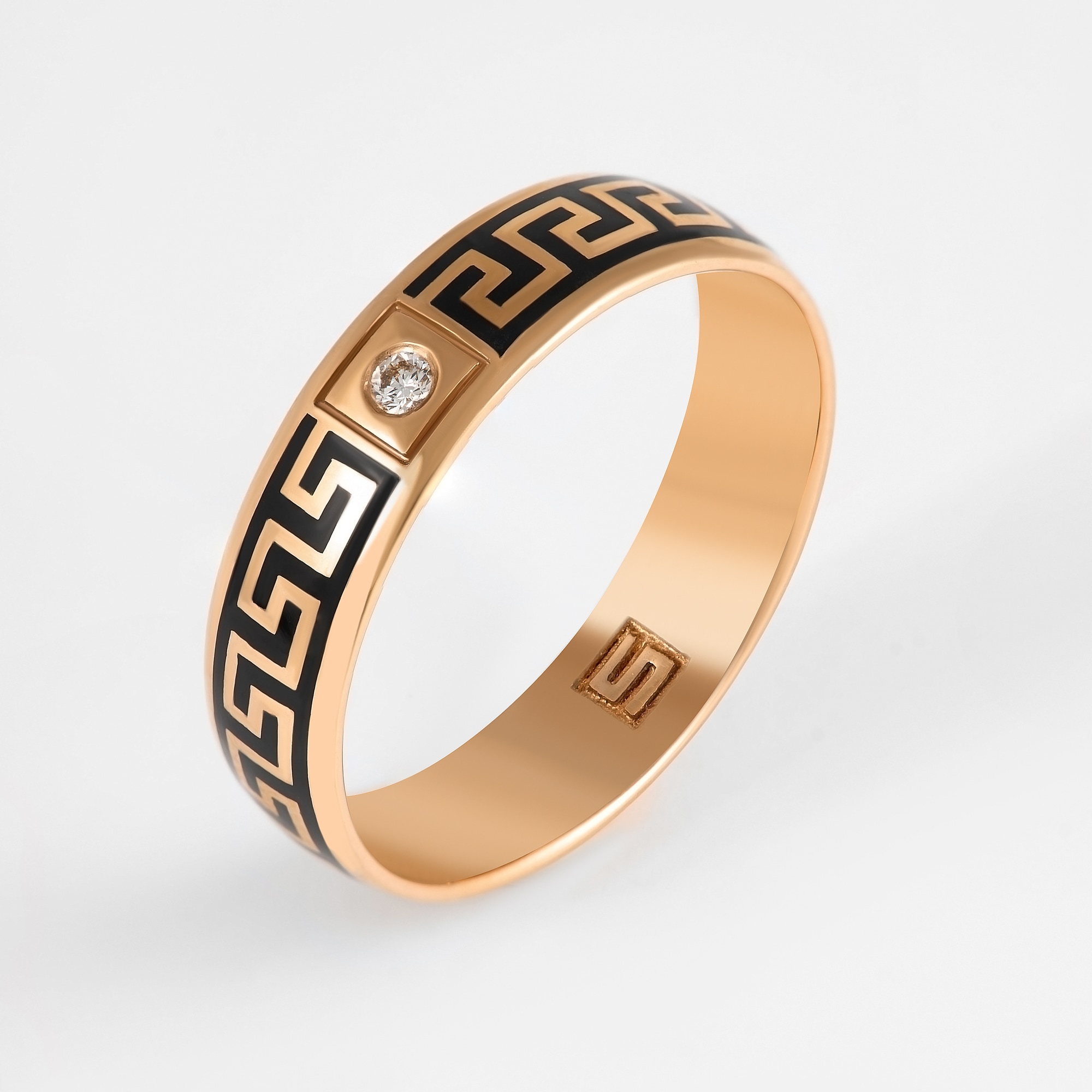 Золотое кольцо обручальное Shulga из красного золота 585 пробы со вставками из драгоценных камней (бриллиант и ) ШЛКЭЧ-07, размеры от 19.5 до 21