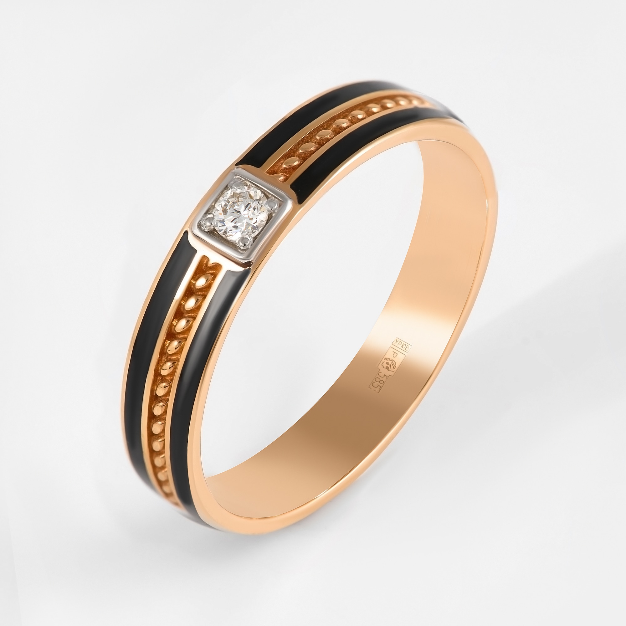 Золотое кольцо обручальное Сананжел из красного золота 585 пробы со вставками из драгоценных камней (бриллиант) С4ЕЦ7Ч, размеры от 19 до 20