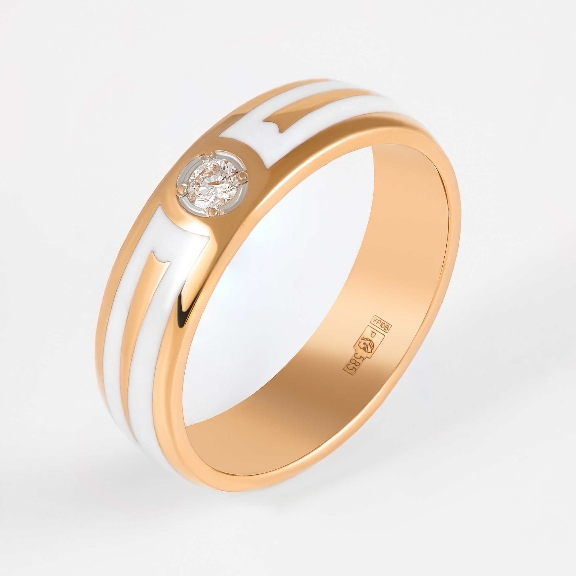 Золотое кольцо обручальное Сананжел из красного золота 585 пробы со вставками из драгоценных камней (бриллиант) С4ЕЦ2Б, размеры от 16 до 17.5