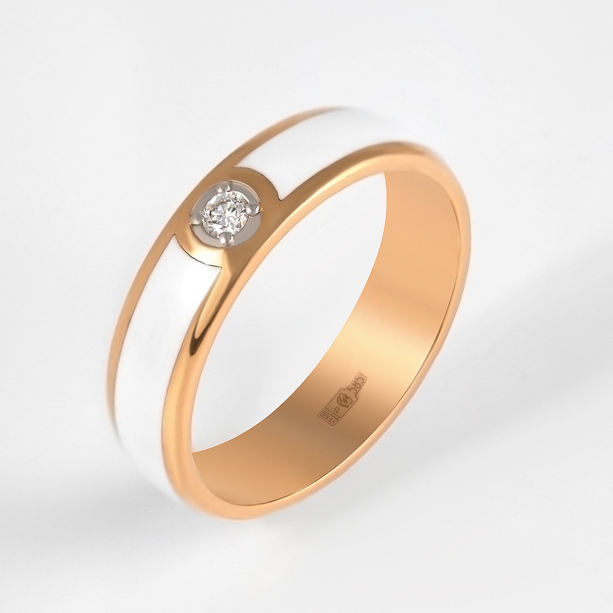 Золотое кольцо обручальное Сананжел из красного золота 585 пробы со вставками из драгоценных камней (бриллиант) С4ЕЦ1Б, размеры от 16.5 до 17.5