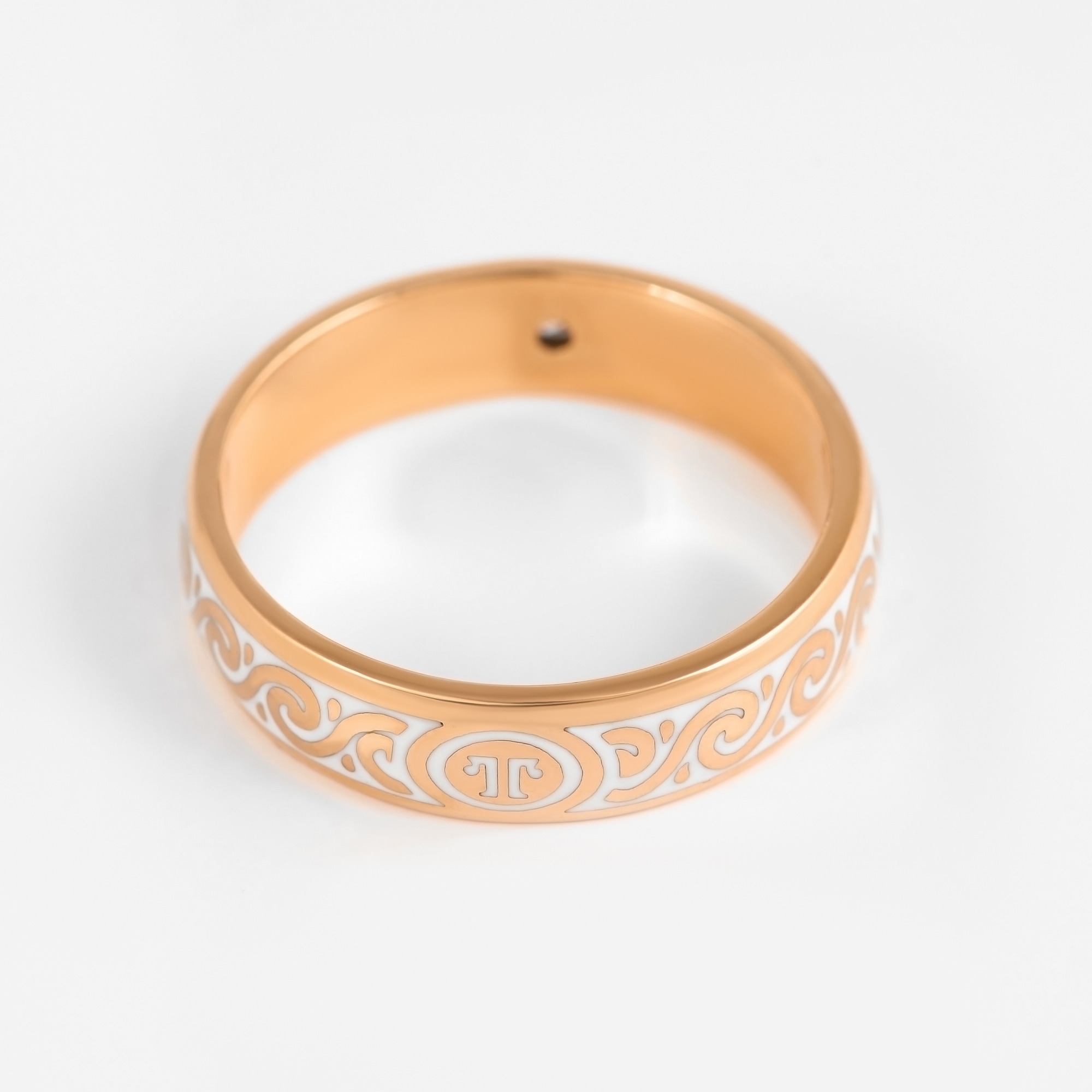 Золотое кольцо обручальное Сананжел из красного золота 585 пробы со вставками из драгоценных камней (бриллиант) С44СВБ, размеры от 16.5 до 17.5