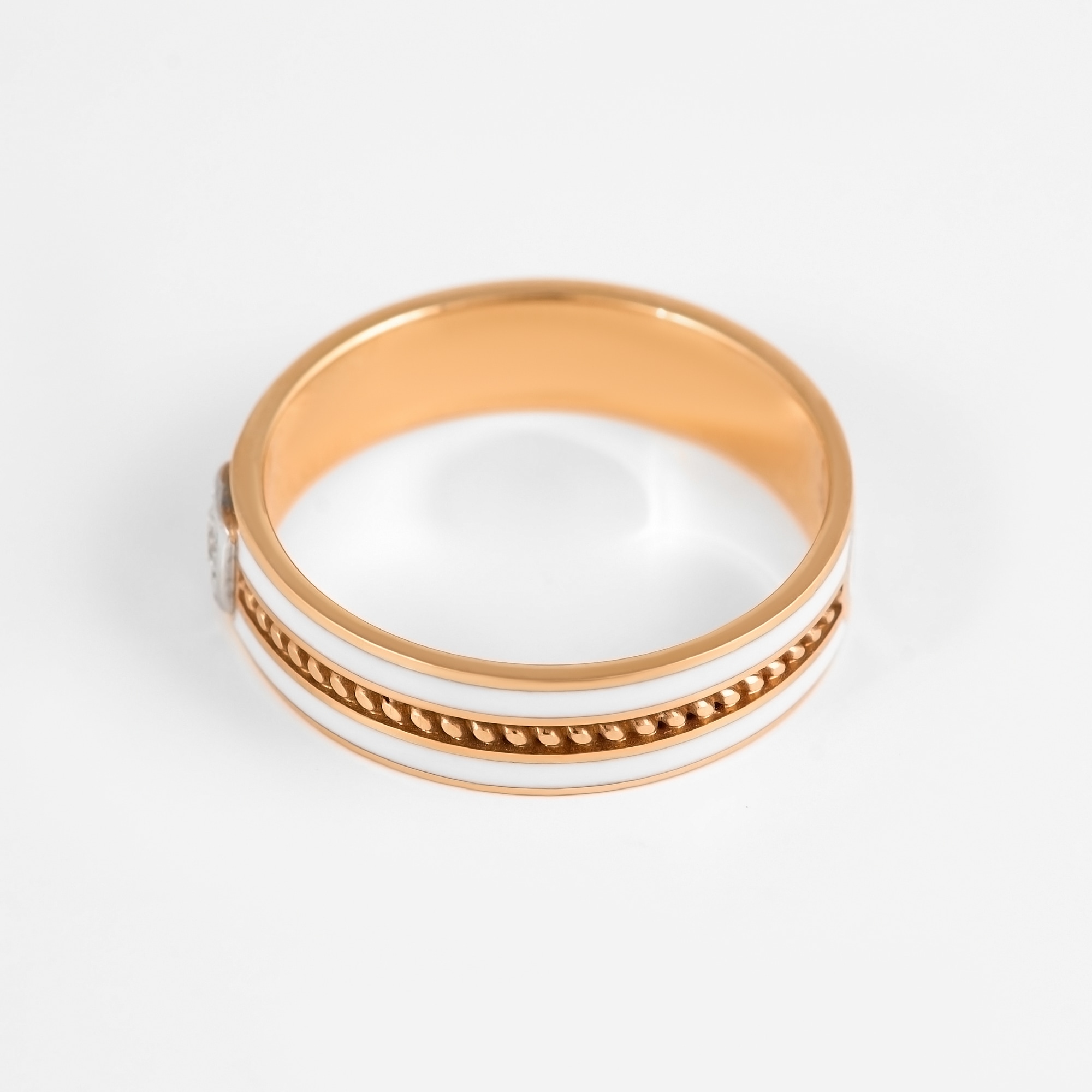 Золотое кольцо обручальное Сананжел из красного золота 585 пробы со вставками из драгоценных камней (бриллиант) С4ЕЦ7Б, размеры от 16 до 17.5