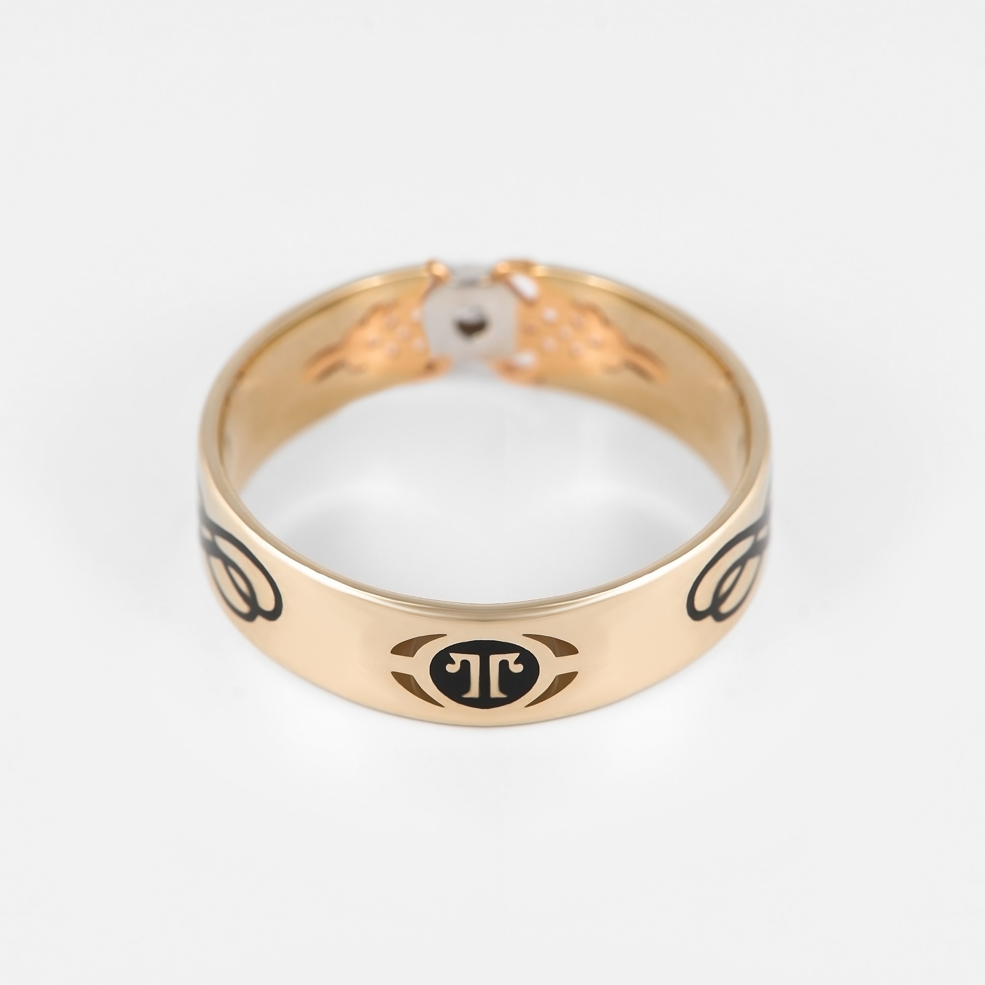 Золотое кольцо обручальное Сананжел из красного золота 585 пробы со вставками из драгоценных камней (бриллиант) С4АЖ2Ч, размеры от 17.5 до 19.5