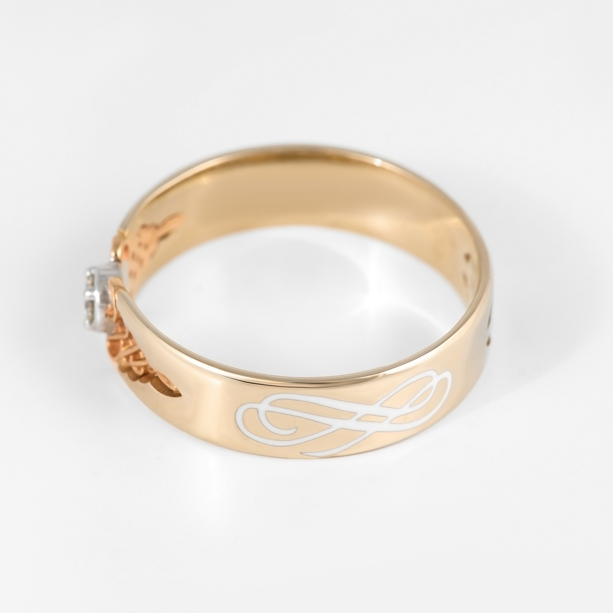 Золотое кольцо обручальное Сананжел из красного золота 585 пробы со вставками из драгоценных камней (бриллиант) С4АЖ2Б, размеры от 16.5 до 17.5