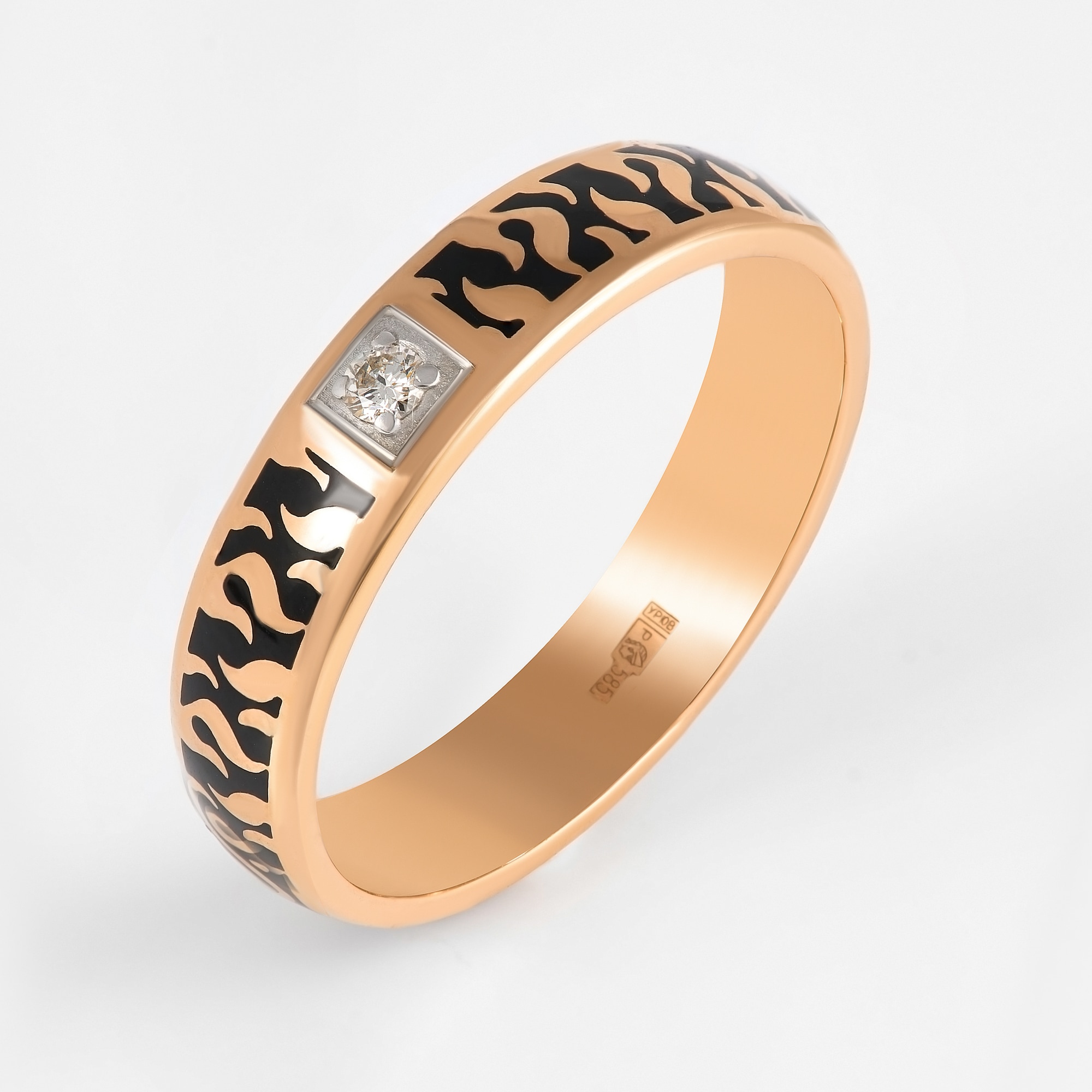 Золотое кольцо обручальное Сананжел из красного золота 585 пробы со вставками из драгоценных камней (бриллиант) С44СОЧ, размеры от 16.5 до 20