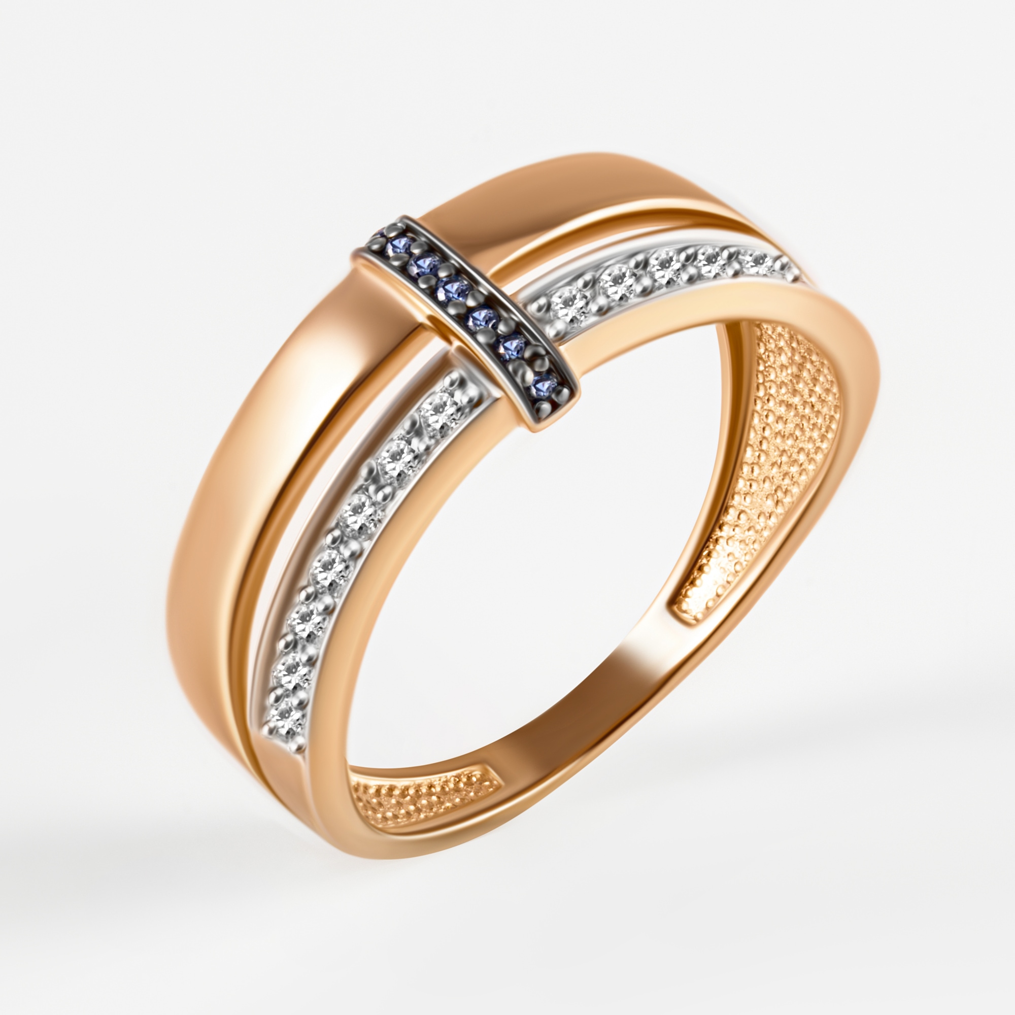 Кольцо из красного золота с бриллиантами и сапфирами