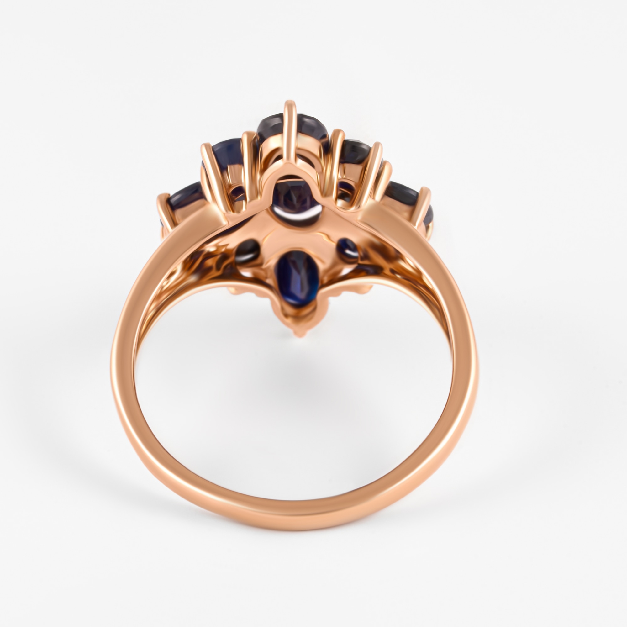 Золотое кольцо Радуга из красного золота 585 пробы со вставками из драгоценных камней (сапфир и рубин) РАК555517сп, размеры от 16.5 до 17.5