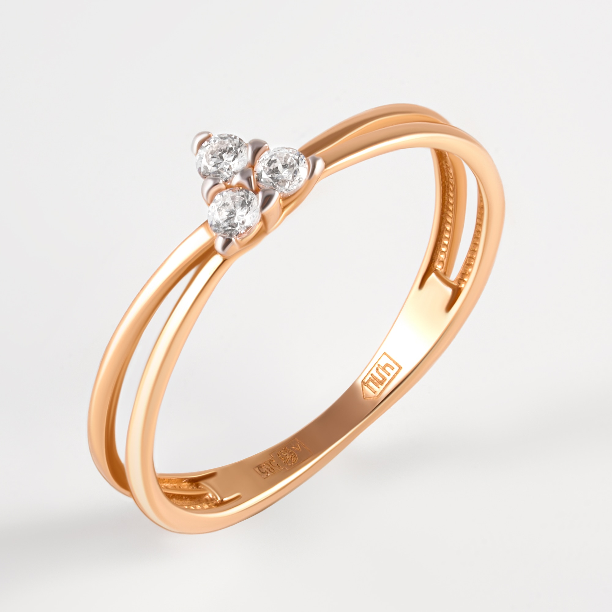 Золотое кольцо Санис из красного золота 585 пробы  со вставками (фианит) СН01-115108, размеры от 15.5 до 17.5