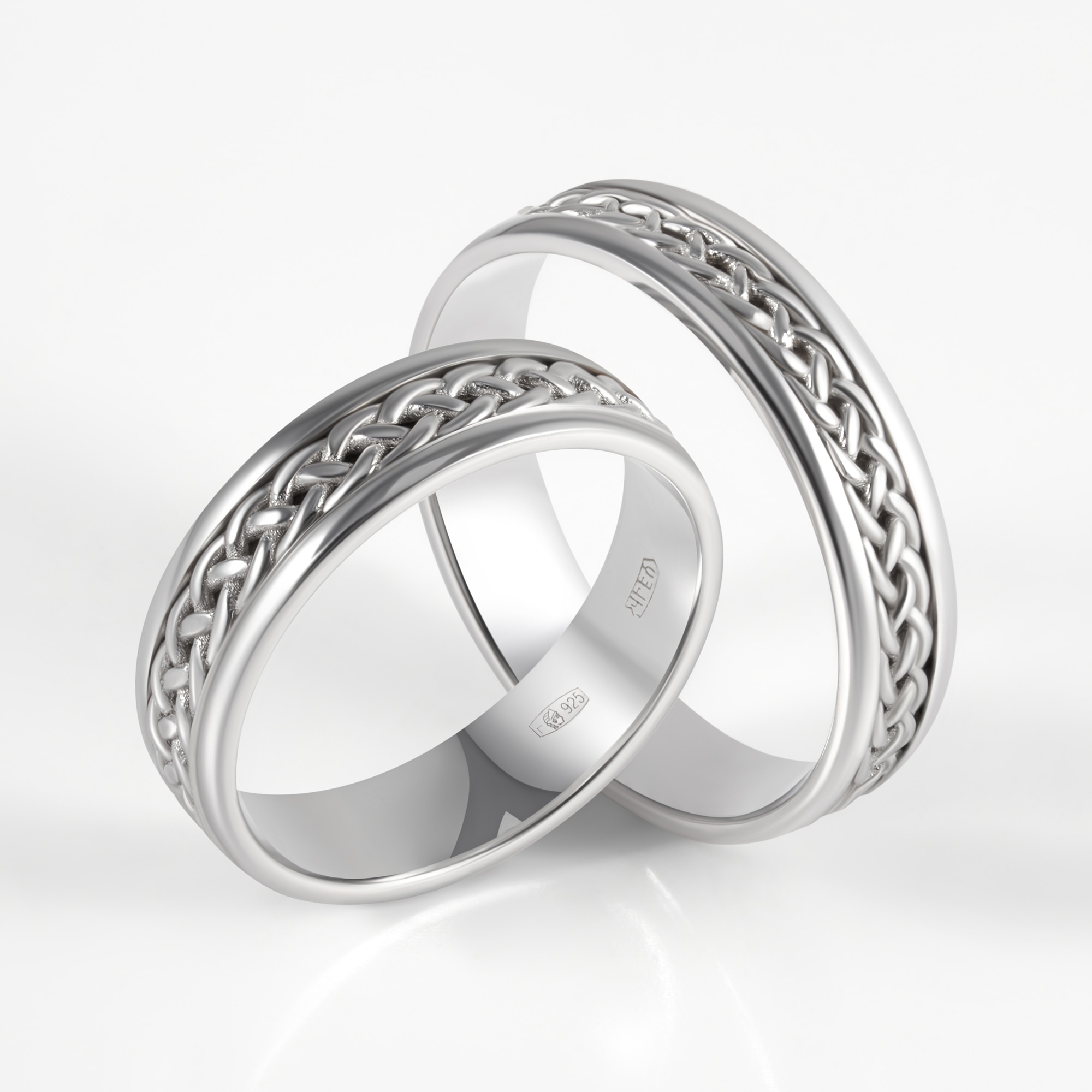 Серебряное кольцо обручальное с родированием
