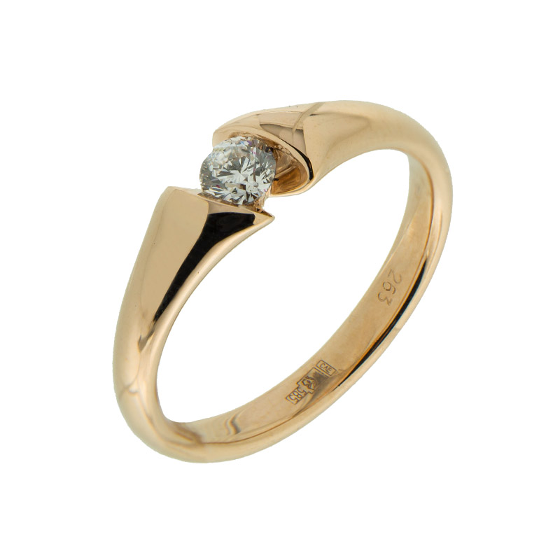 Золотое кольцо Каст из красного золота 585 пробы со вставками из драгоценных камней (бриллиант) КТЗК-90654, размеры от 16.5 до 17.5