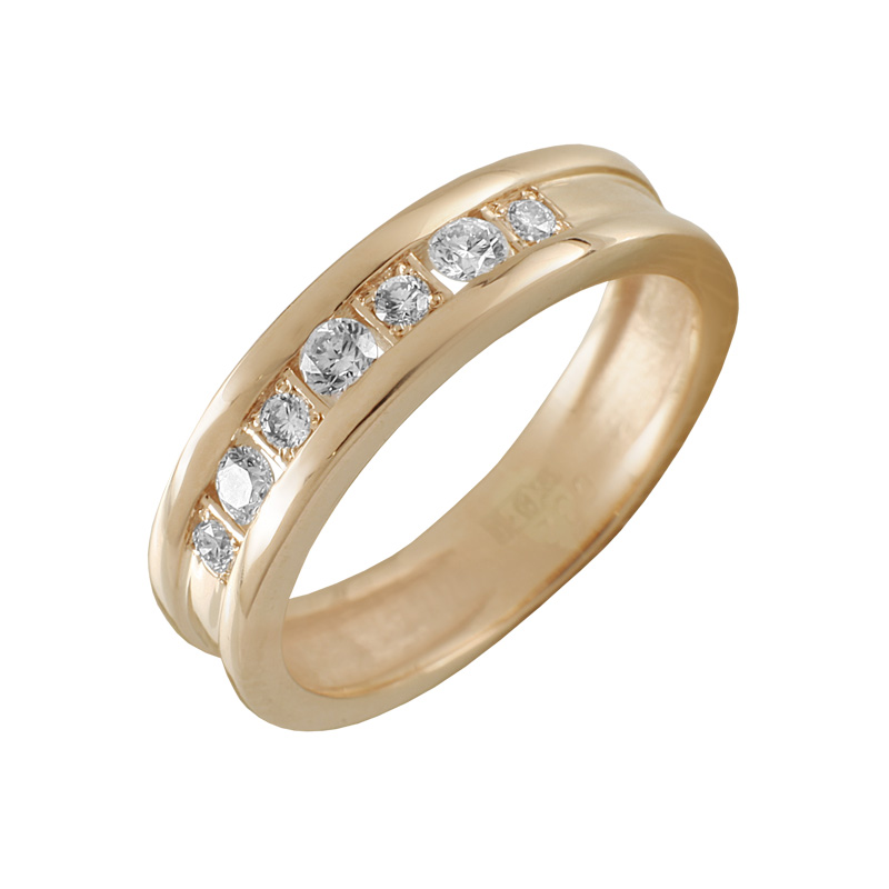 Золотое кольцо Каст из красного золота 585 пробы со вставками из драгоценных камней (бриллиант) КТЗК-90462, размеры от 16 до 18.5