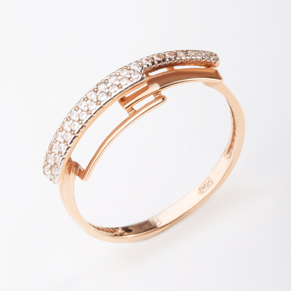 Золотое кольцо Санис из красного золота 585 пробы  со вставками (фианит) СН01-114763, размеры от 16 до 18.5