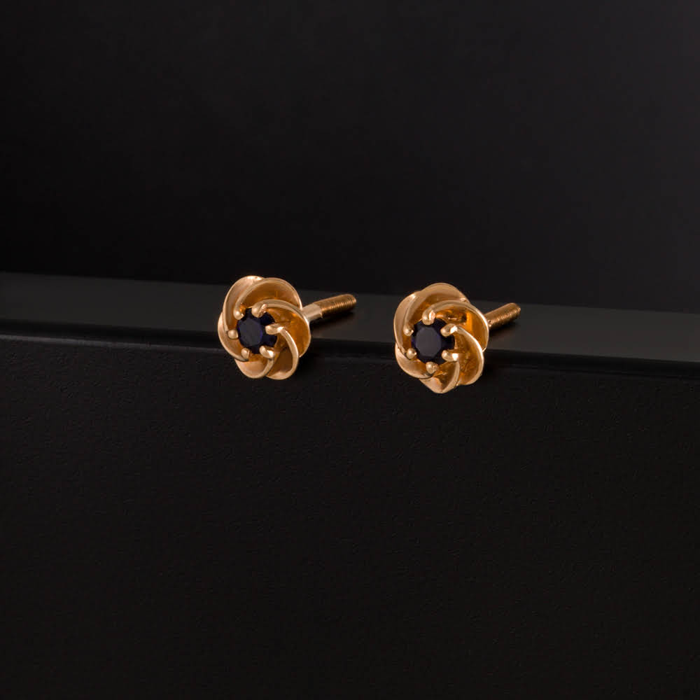 Золотые серьги гвоздики Efremof из красного золота 585 пробы со вставками из драгоценных камней (сапфир гт) ЮПС1348279сп
