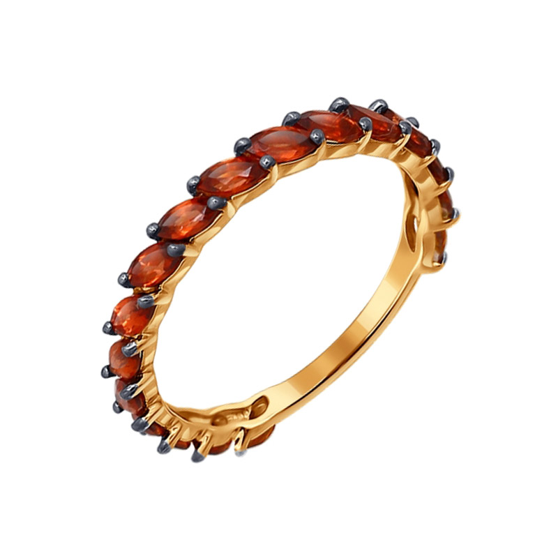 Золотое кольцо Sokolov из красного золота 585 пробы со вставками из драгоценных и полудрагоценных камней (сапфир, хризопраз и гранат) ДИ714185, размеры от 16 до 19