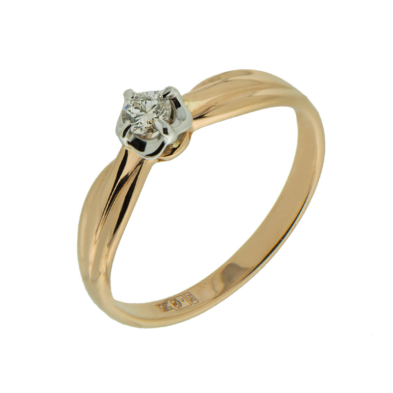 Золотое кольцо Каст из красного золота 585 пробы со вставками из драгоценных камней (бриллиант) КТЗК-90245, размеры от 16 до 17.5