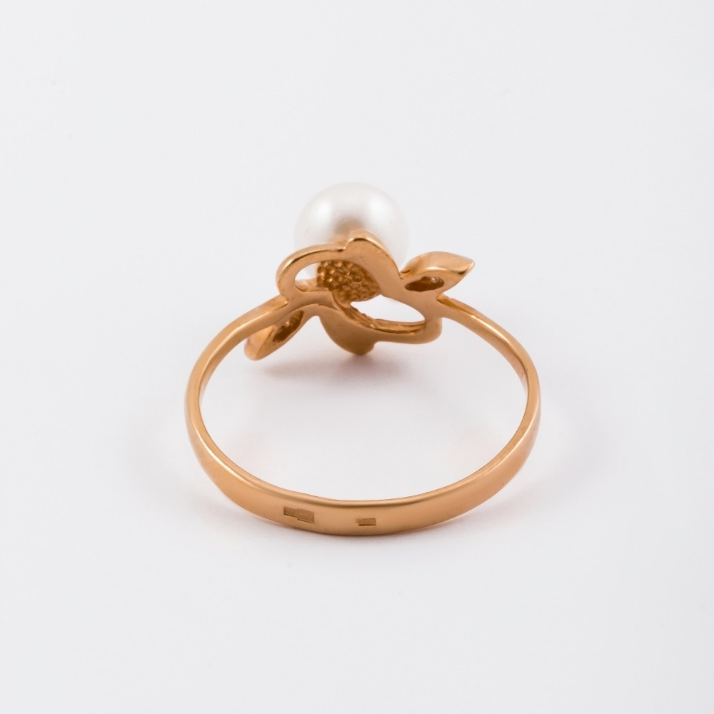 Золотое кольцо Флёр ж из красного золота 585 пробы  со вставками (жемчуг и фианит) ФЖ31018.1, размеры от 15.5 до 18.5