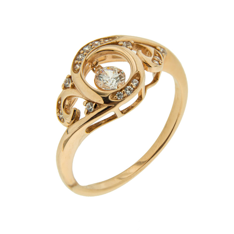 Золотое кольцо Садко из красного золота 585 пробы танцующий фианит  со вставками (сваровски) СК0601647, размеры от 17 до 18.5