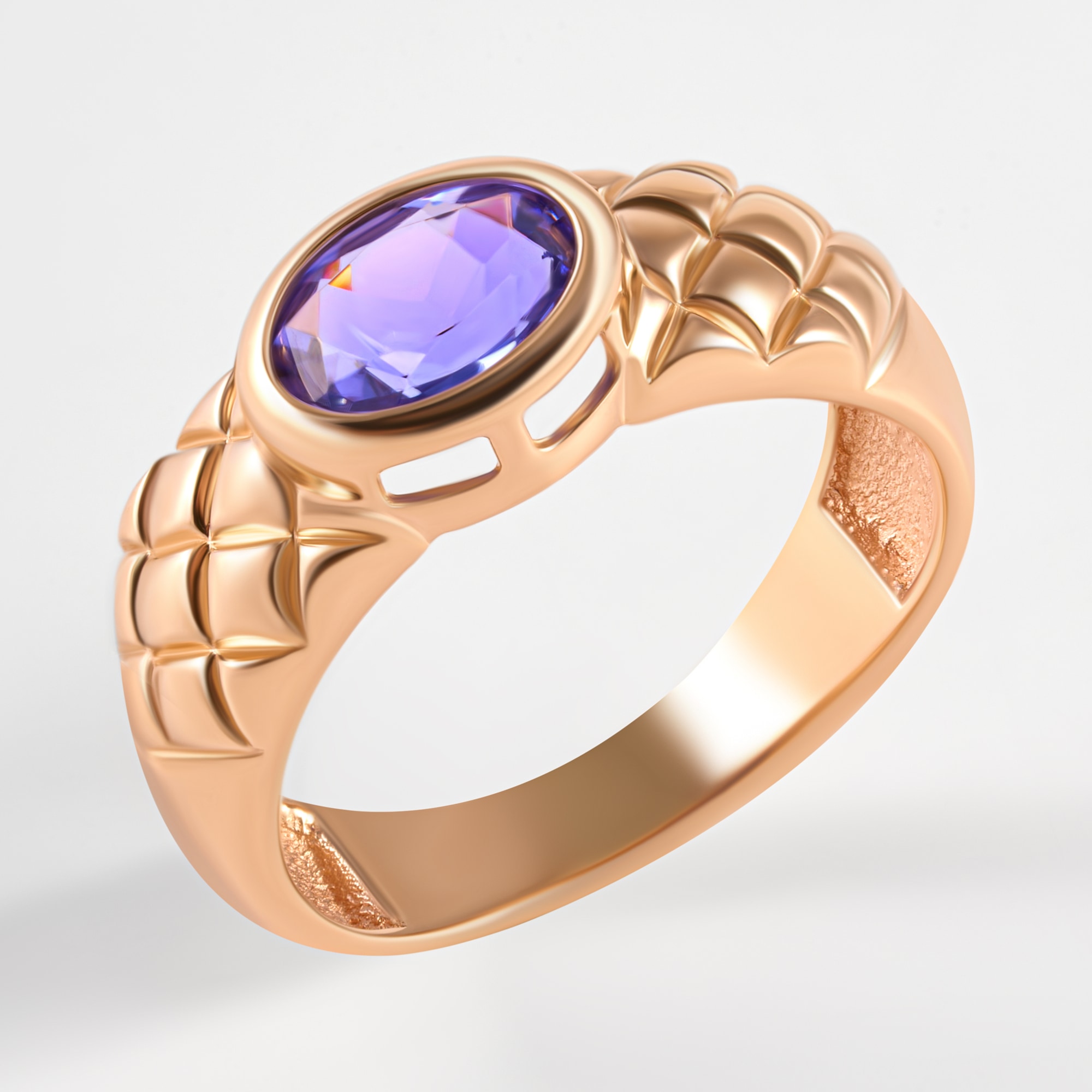 Золотое кольцо с ситаллом танзанитом