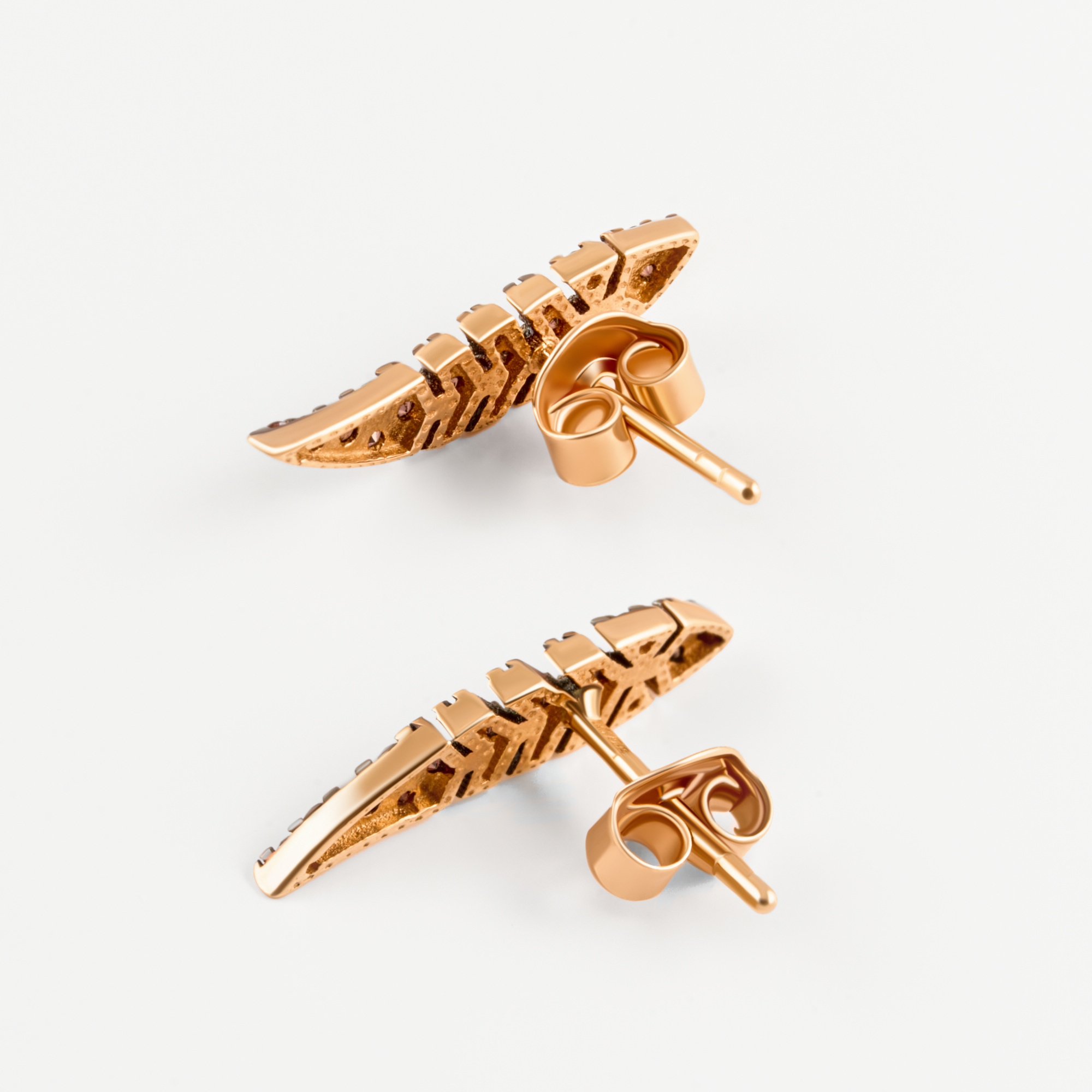 Золотые серьги гвоздики Жасмин из красного золота 585 пробы  со вставками (фианит) ЖН13У20-ДЕ0216-Р-ЦЗ