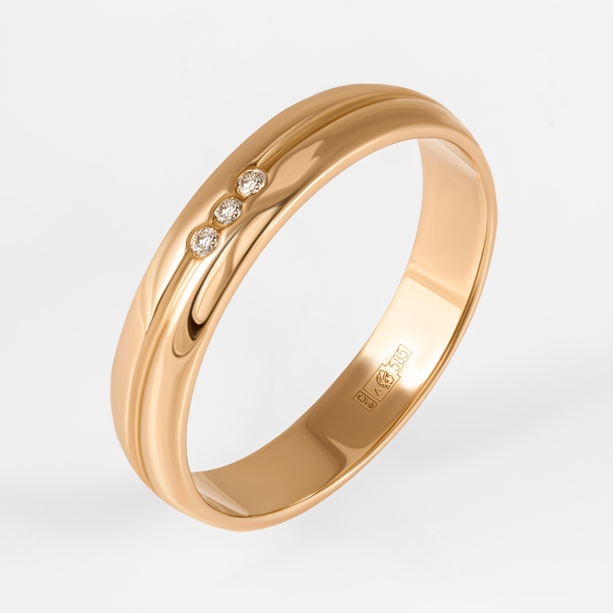 Золотое кольцо обручальное Садко из красного золота 585 пробы со вставками из драгоценных камней (бриллиант) СК0201864, размеры от 15.5 до 19