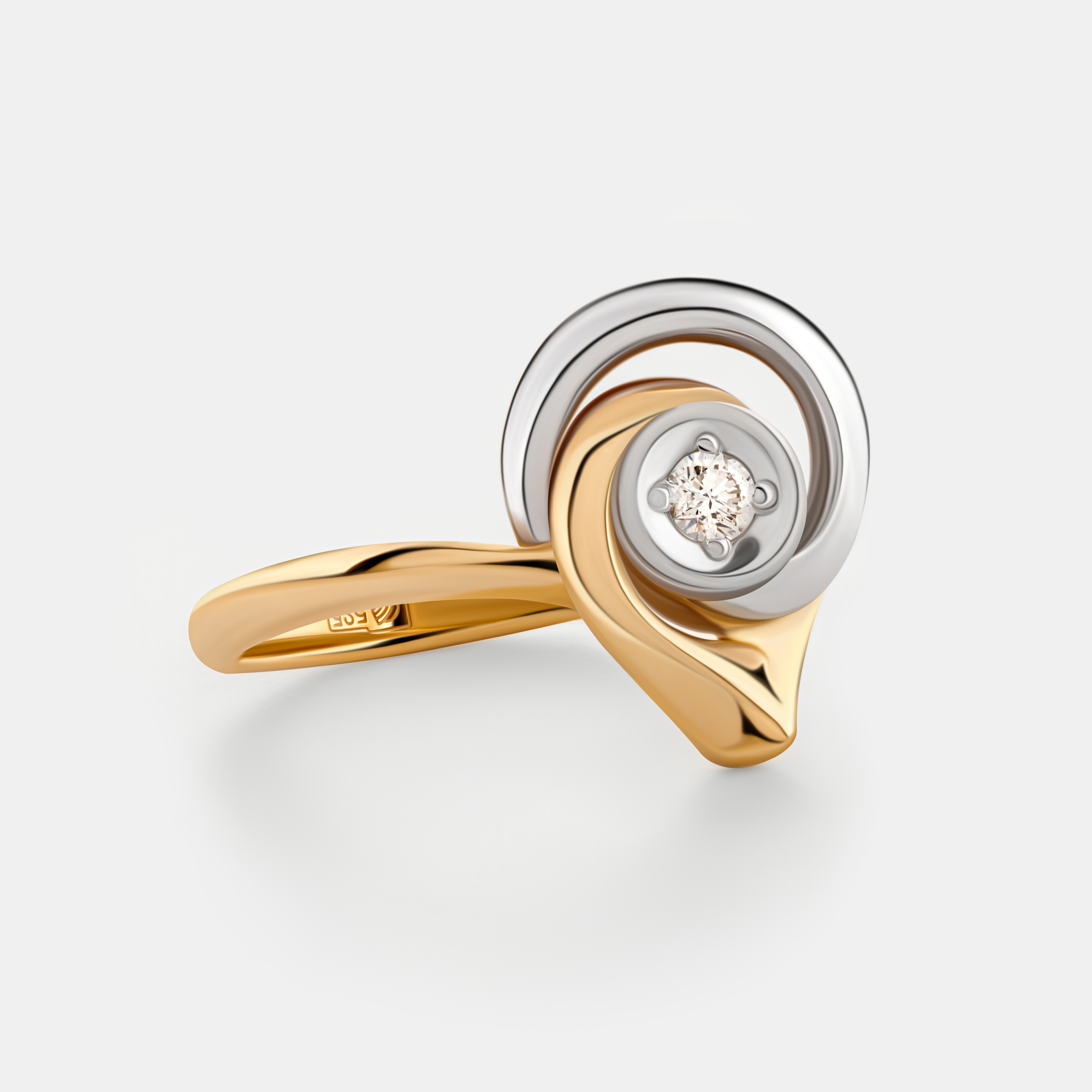 Золотое кольцо Шар из белого и желтого золота 585 пробы и желто-белый со вставками из драгоценных камней (бриллиант) ШР51520, размеры от 17 до 17