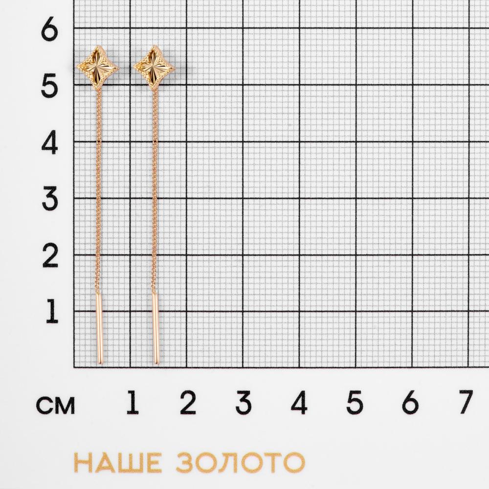 Золотые серьги протяжки Випголд из красного золота 585 пробы ВПСС0024К
