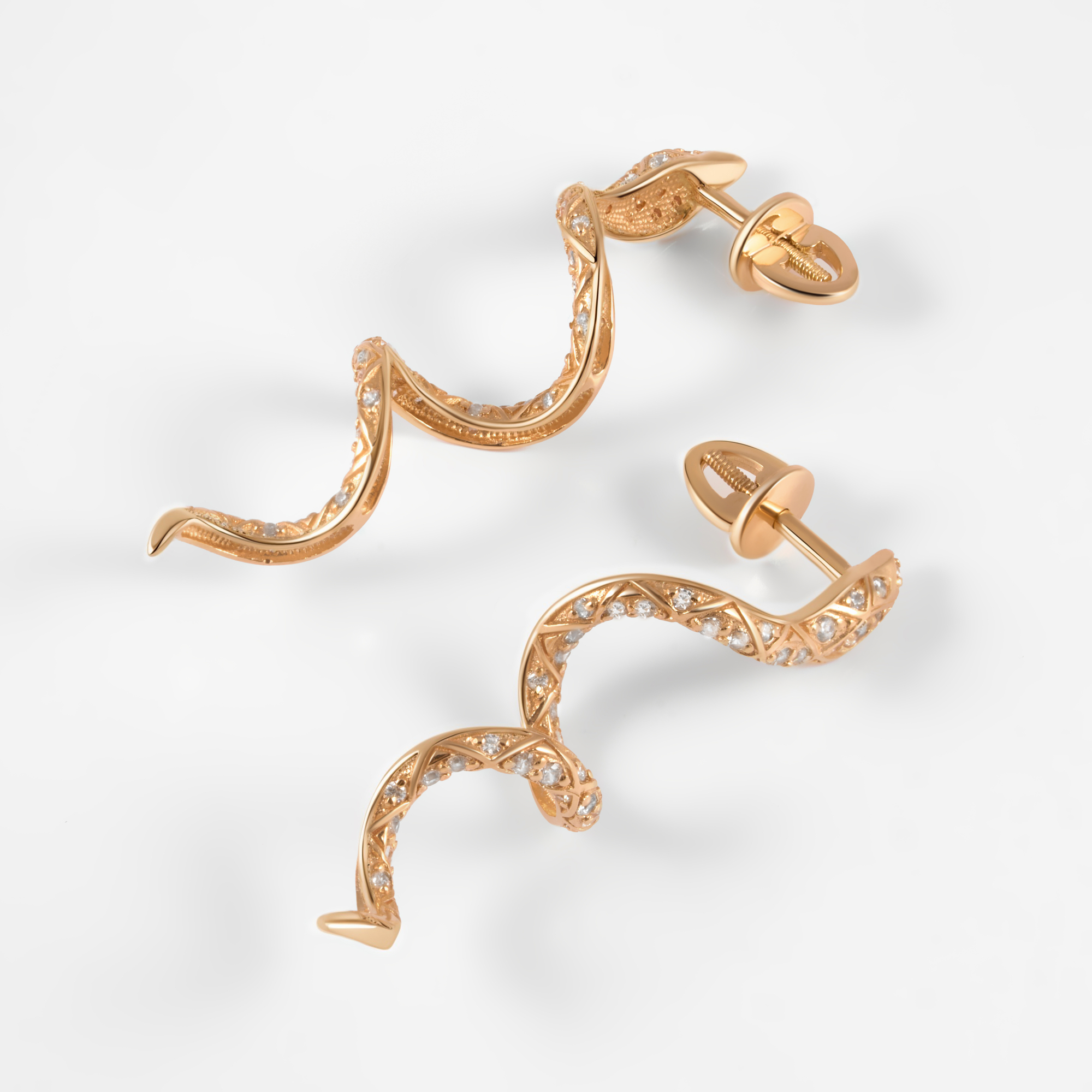 Золотые серьги гвоздики Альтеза из красного золота 585 пробы А920238