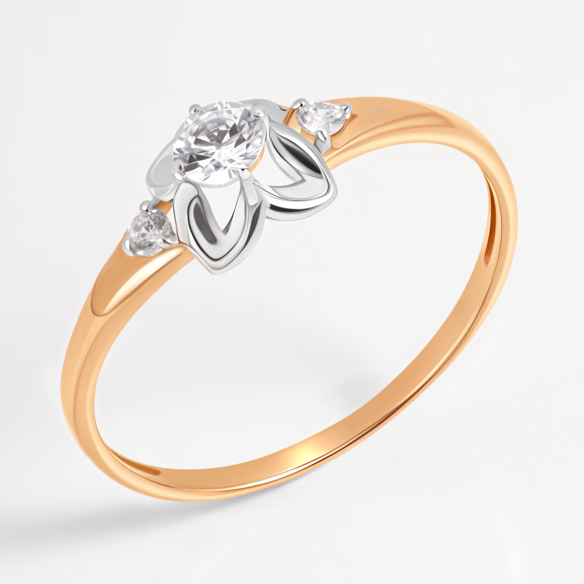 Золотое кольцо Дельта (delta) из красного золота 585 пробы  со вставками (фианит) ДП114425, размеры от 16 до 18