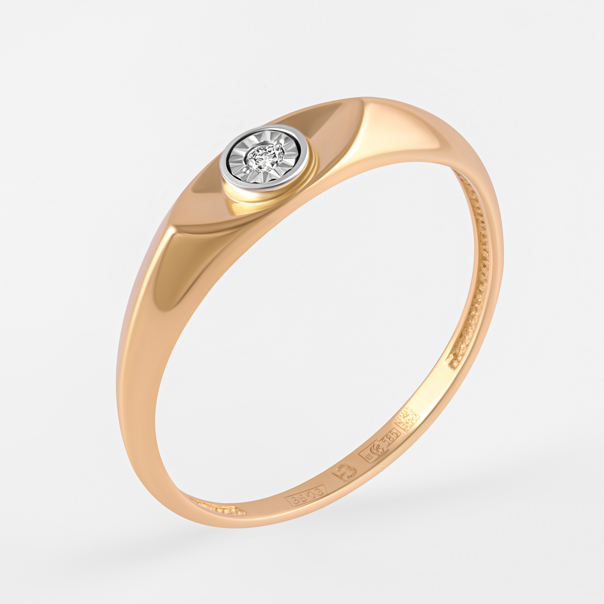 Золотое кольцо  из красного золота 585 пробы со вставками из драгоценных камней (бриллиант) ЮИК113-4606, размеры от 15.5 до 17