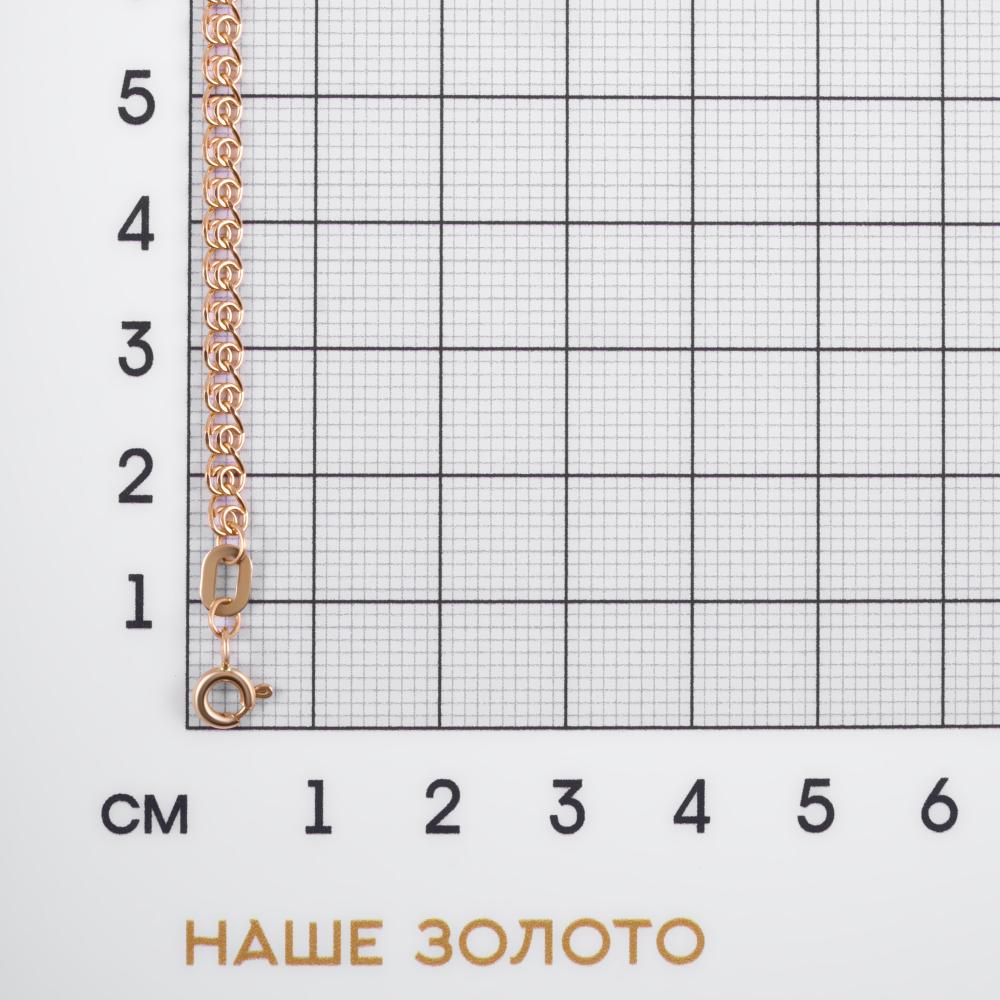 Золотой браслет Krastsvetmet из красного золота 585 пробы лав 050 КЯНБ12-087ПГ 0.50, размеры от 17 до 18