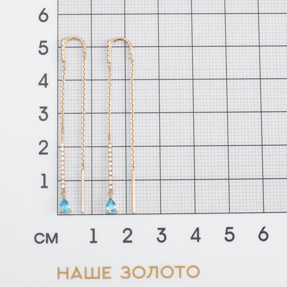 Золотые серьги протяжки New gold из красного золота 585 пробы со вставками из полудрагоценных камней (родолит и фианит) НЮ09373112010050482рд