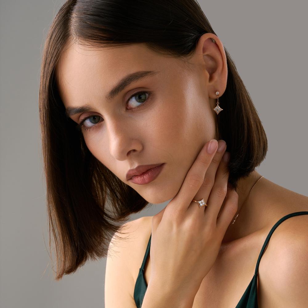 Золотые серьги подвесные Liberty из красного золота 585 пробы РЫ20029532