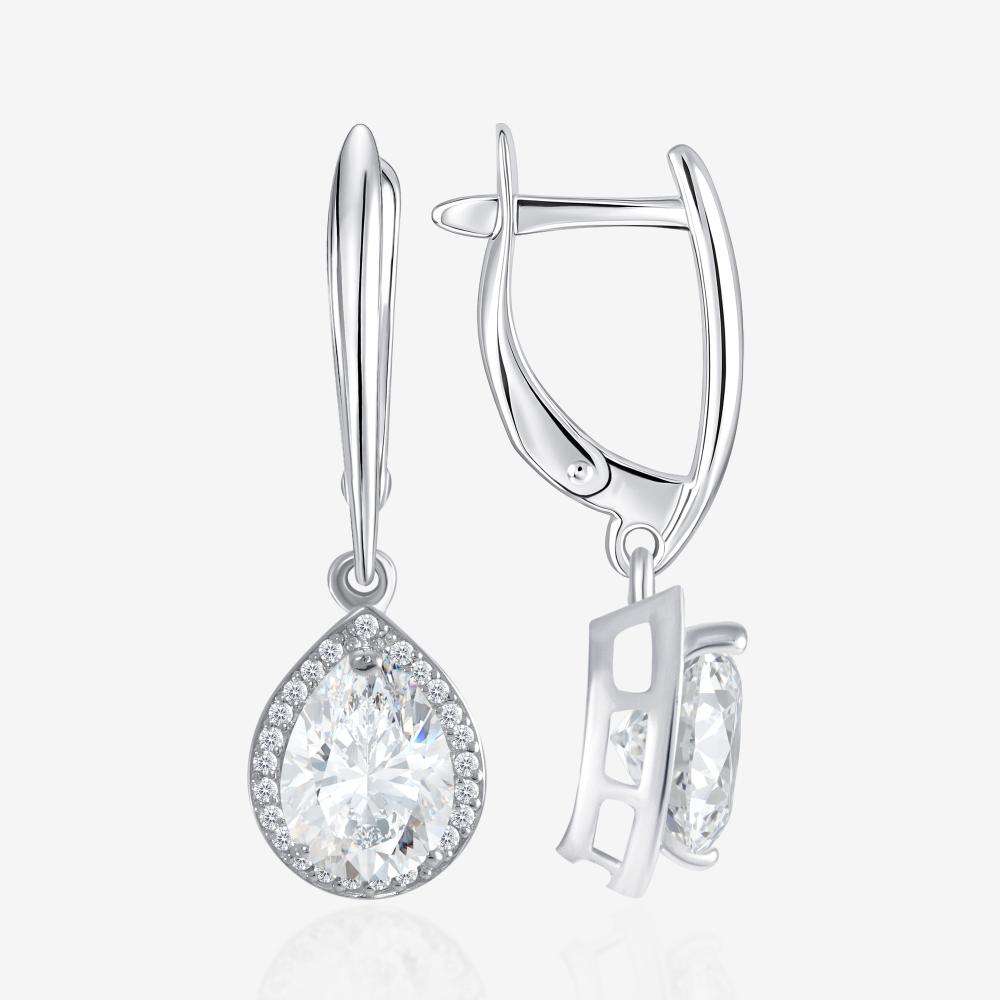 Серебряные серьги подвесные с фианитами