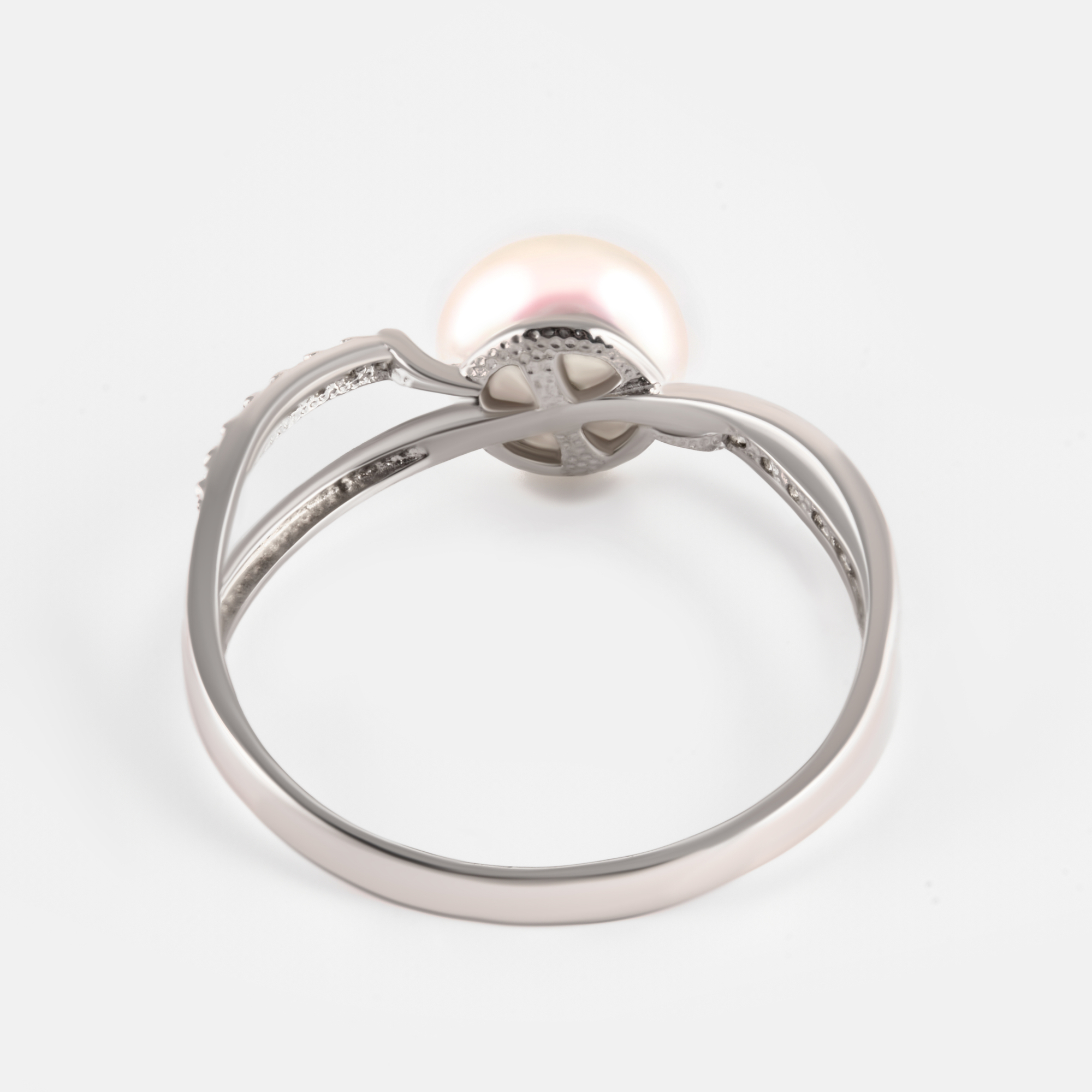Серебряное кольцо Амбер  со вставками (жемчуг и фианит) АБ1905412, размеры от 16.5 до 17.5