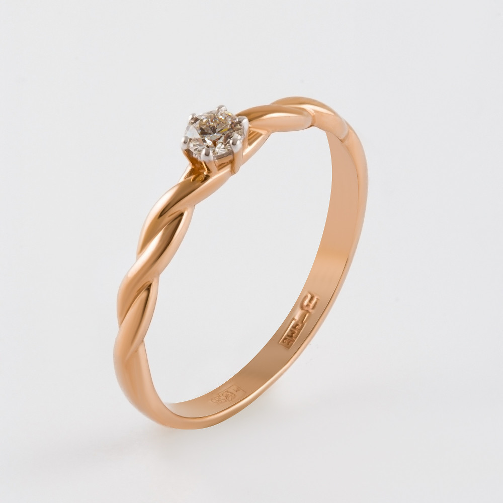 Золотое кольцо Саав из красного золота 585 пробы со вставками из драгоценных камней (бриллиант) ХС050072621, размеры от 16 до 18