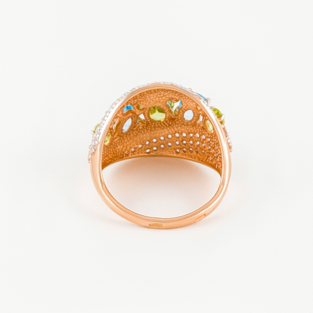 Золотое кольцо Efremof из красного золота 585 пробы со вставками из полудрагоценных камней (топаз, аметист, хризолит и фианит) ЮПК1345355, размеры от 16.5 до 19