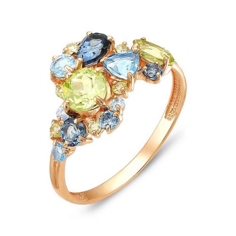 Золотое кольцо с хризолитами и топазами