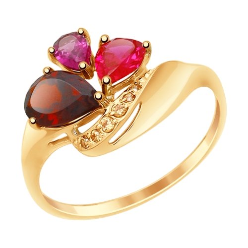 Золотое кольцо Sokolov из красного золота 585 пробы со вставками из полудрагоценных камней (гранат, корунд, родолит и фианит) ДИ714870, размеры от 16.5 до 18