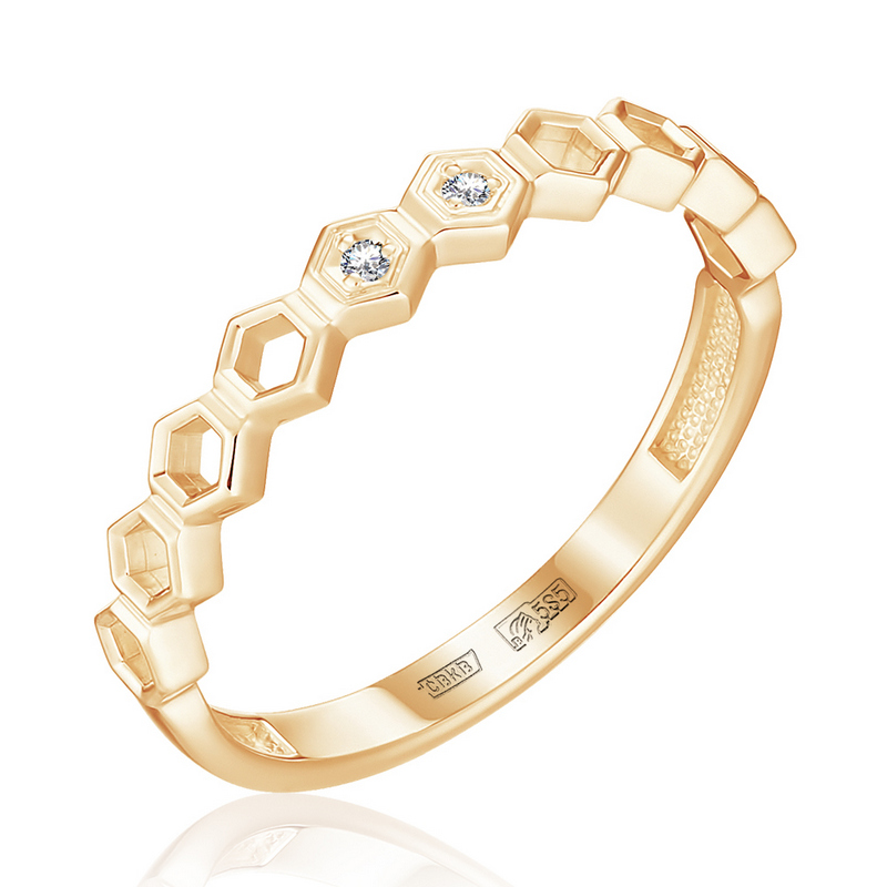 Золотое кольцо Белый бриллиант из красного золота 585 пробы со вставками из драгоценных камней (бриллиант) ЮЗ1-11-0895-101, размеры от 16 до 18