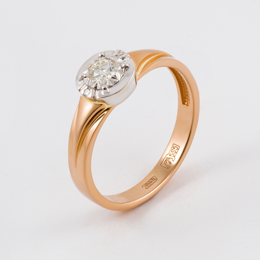 Золотое кольцо Белый бриллиант из красного золота 585 пробы со вставками из драгоценных камней (бриллиант) ЮЗ1-11-0831-101, размеры от 16 до 18.5