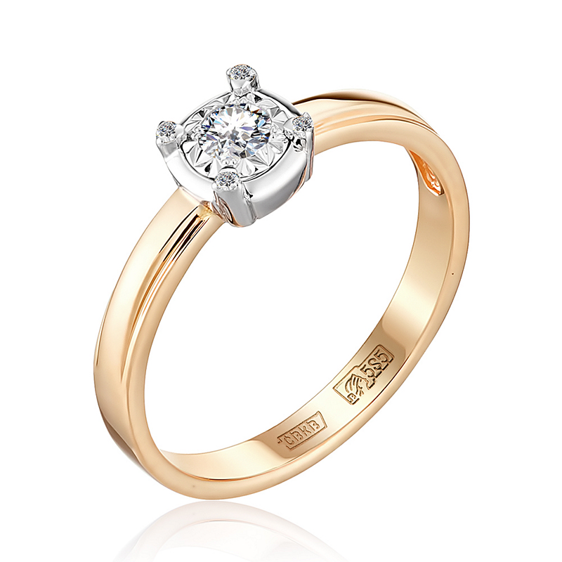 Золотое кольцо Белый бриллиант из красного золота 585 пробы со вставками из драгоценных камней (бриллиант) ЮЗ1-11-0833-101, размеры от 16 до 18.5